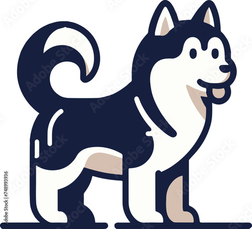 Simple flat design, cartoon style vector illustration of a siberian husky dog for poster, sticker, ad design