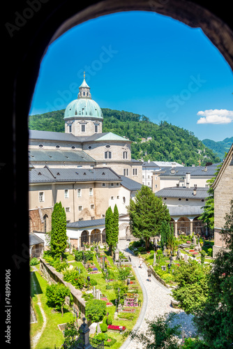 Catacomb Arched Window View of Salzburg Cathedral from St. Peter's
