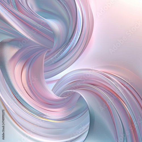 An abstract image presenting smooth waves intertwining in a soft dance of lavender, pink, and baby blue hues
