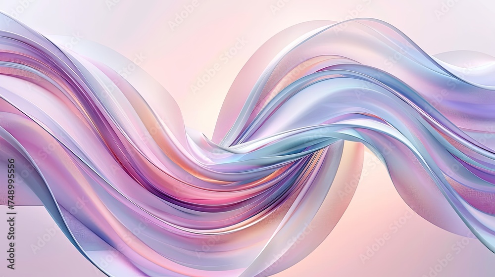 An abstract image presenting smooth waves intertwining in a soft dance of lavender, pink, and baby blue hues - obrazy, fototapety, plakaty 