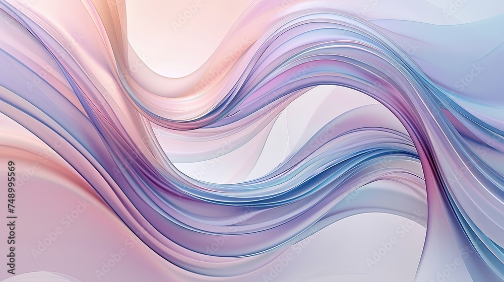An abstract image presenting smooth waves intertwining in a soft dance of lavender, pink, and baby blue hues - obrazy, fototapety, plakaty 