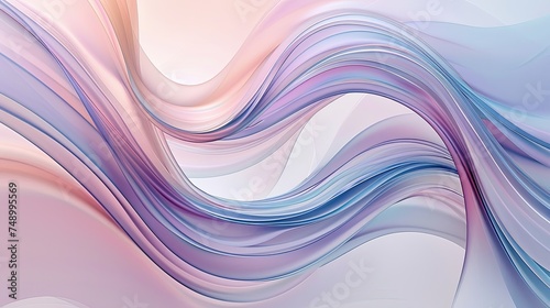 An abstract image presenting smooth waves intertwining in a soft dance of lavender, pink, and baby blue hues