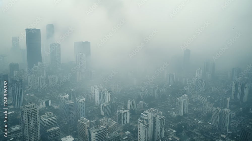Toxic haze in city with pm 2.5 dust, unhealthy air pollution and blurred buildings Toxic haze in city with pm 2.5 dust, unhealthy air pollution and blurred buildings