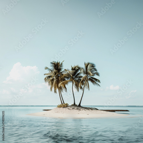 Serene Tropical Desert Island with Palm Trees