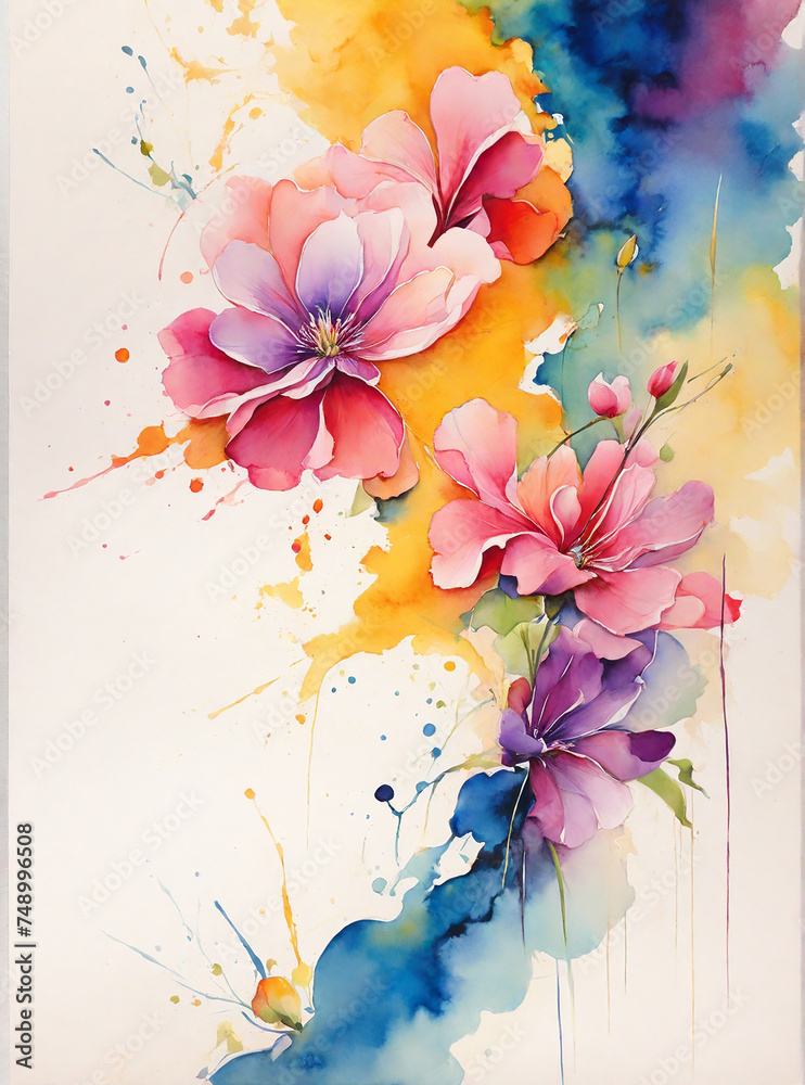 watercolor background with flowers