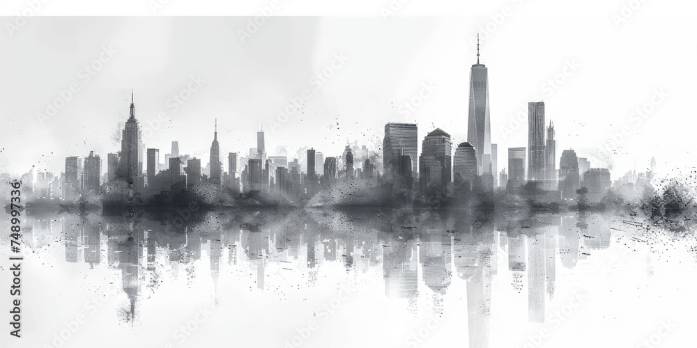 Modern City Sketch on White Background Generative AI
