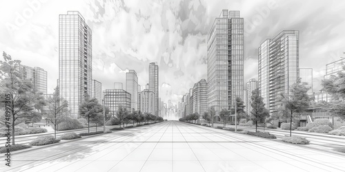 Hand Drawn Cityscape Street Building Illustration Generative AI