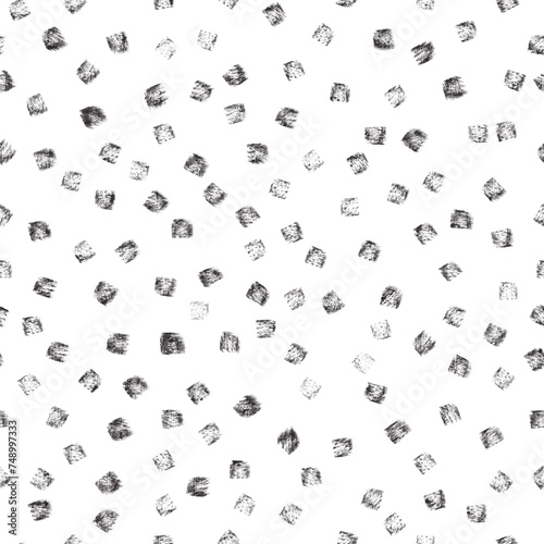 Seamless abstract geometric pattern. Simple background in black, white. Digital texture. Stains, dots, squares. Design for textile fabrics, wrapping paper, background, wallpaper, cover.