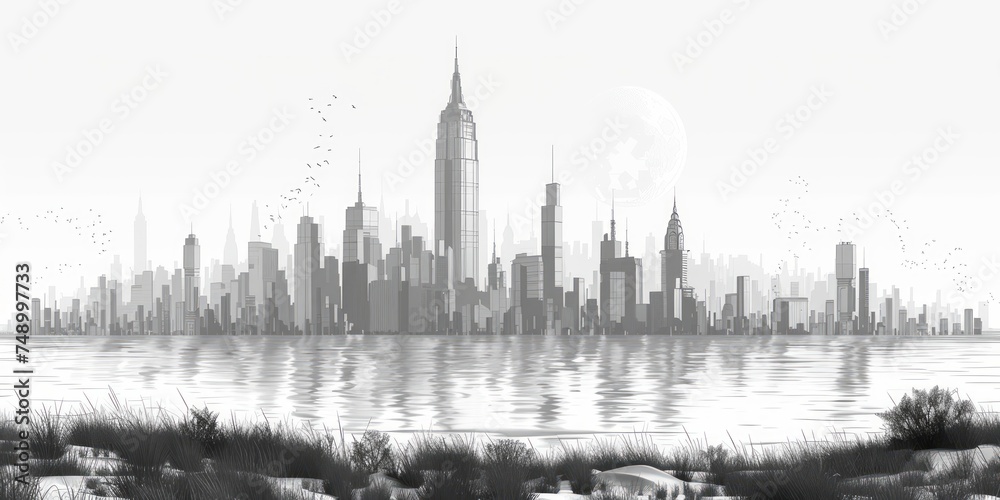 Modern Cityscape Art on White Background Generative AI