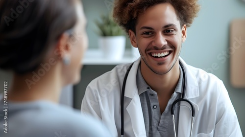 Doctors appointment of a woman patient consulting a doctor in a hospital office. Happy working medical and healthcare worker work with a smile talking about insurance, wellness and health success