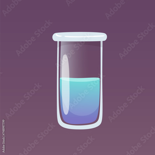 Laboratory glass beaker vector illustration. Lab chemistry test. Flask with liquid reagent. Cartoon 3D glassware tube. Medical and chemical equipment. Scientific experiment and research