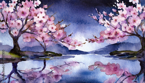 夜桜のイラスト