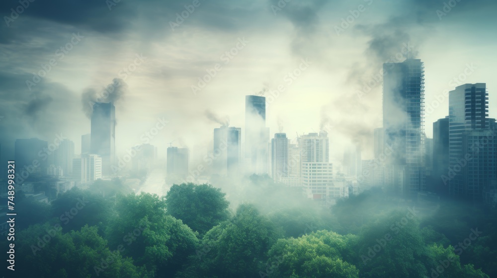 Toxic haze in cityscape, pm 2.5 air pollution and unhealthy environment with smog Toxic haze in cityscape, pm 2.5 air pollution and unhealthy environment with smog