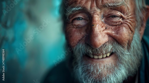 Smiling Old Man With White Hair and Beard