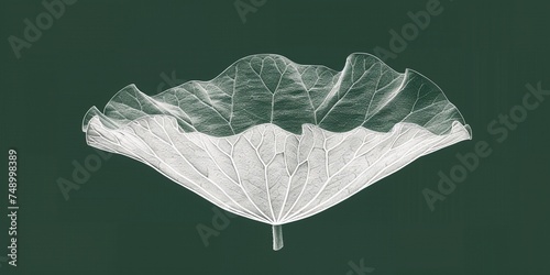 Graceful mono color pencil art of Lotus leaf isolated on forest green background with copy space, concept of zen, peaceful mind, minimal design, and meditation.