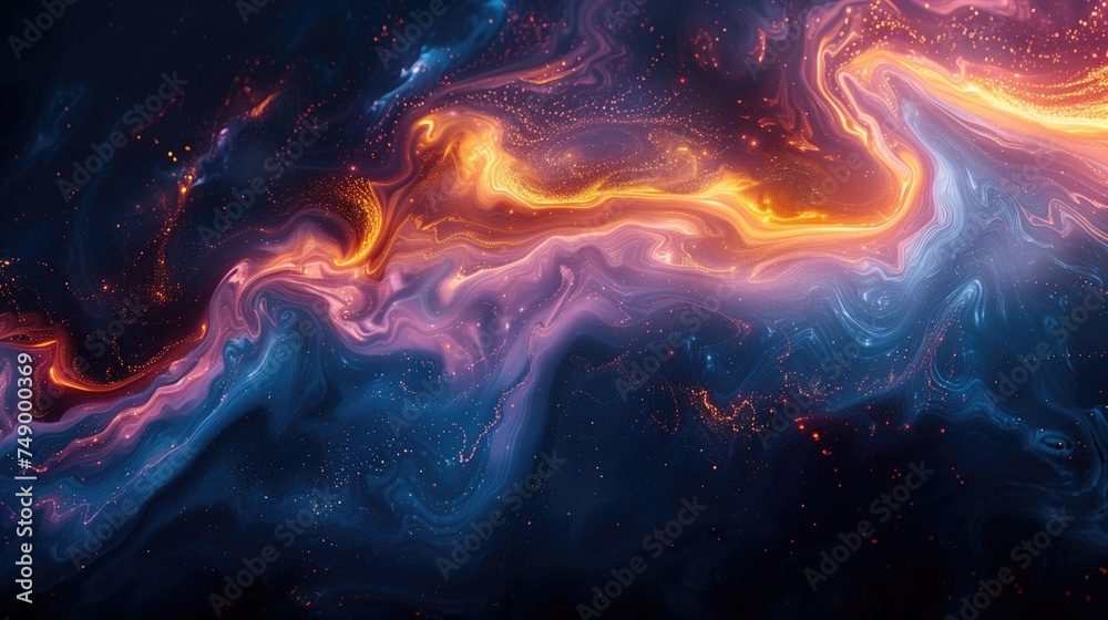 Vibrant digital art with swirling marbled colors in blue, purple, orange, yellow. Mesmerizing celestial design.