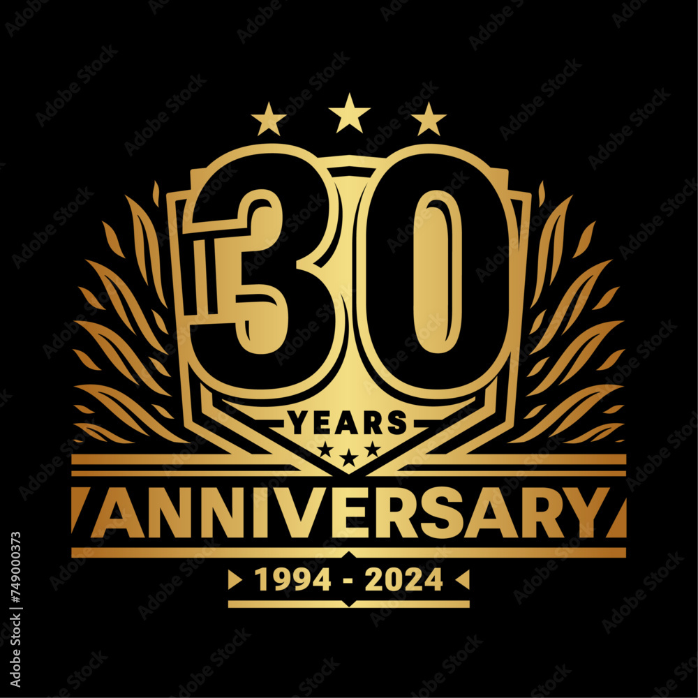 30 years anniversary celebration shield design template. 30th anniversary logo. Vector and illustration.