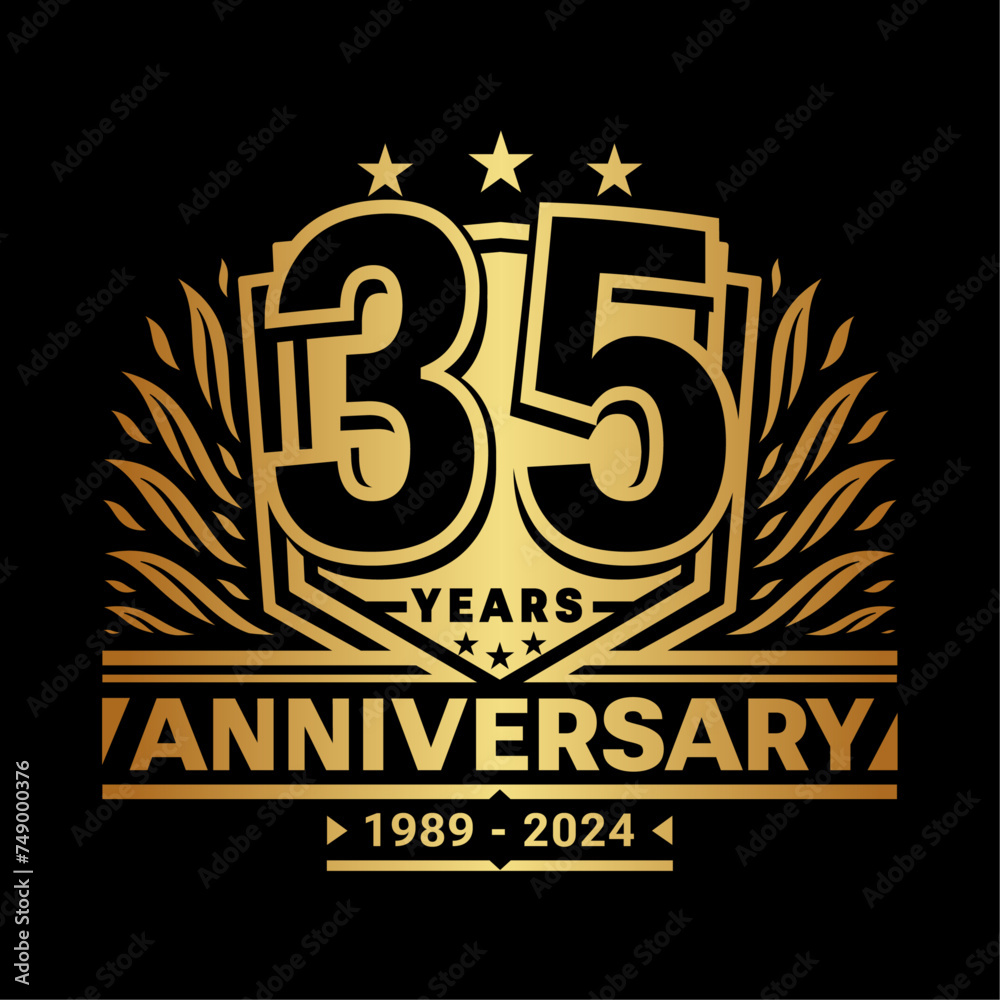 Fototapeta premium 35 years anniversary celebration shield design template. 35th anniversary logo. Vector and illustration.
