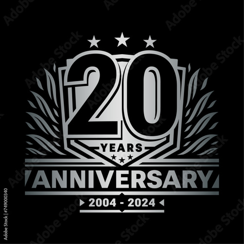 20 years anniversary celebration shield design template. 20th anniversary logo. Vector and illustration.