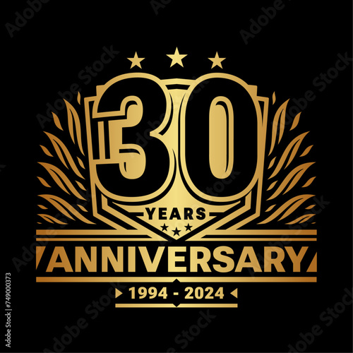 30 years anniversary celebration shield design template. 30th anniversary logo. Vector and illustration.