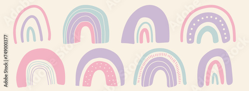 Hand drawn rainbow arch doodle abstract boho organic symbols illustration vector set banner wallpaper background modern pattern design symbol bright cute pastel color png