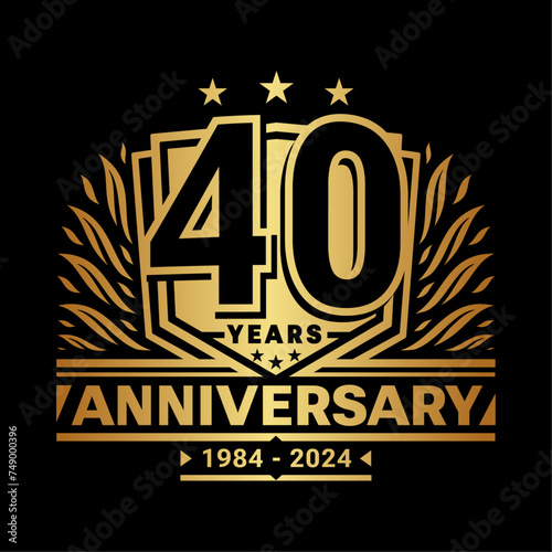 40 years anniversary celebration shield design template. 40th anniversary logo. Vector and illustration.