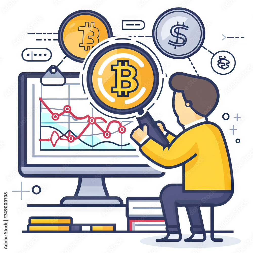 Cryptocurrency Investigator Tracking Digital Currency Transactions - Financial Institution. Vector Icon Illustration. Job Icon Concept Isolated Premium Vector. 
