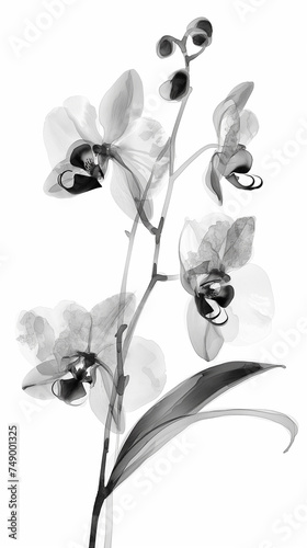 Image of a beautiful orchid in x-ray style, art frame, black & white, flower