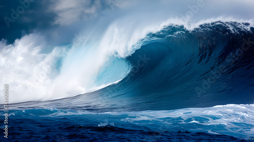 Majestic Blue Ocean Wave Cresting with Spray
