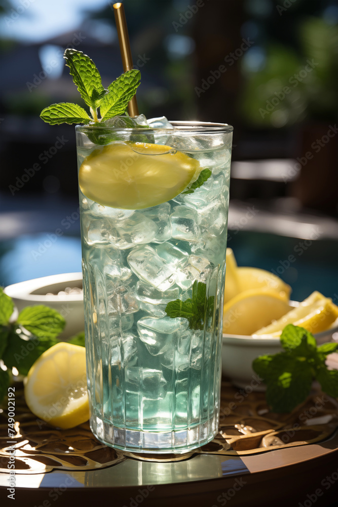 Fototapeta premium Trolical coctail with ice and lemon