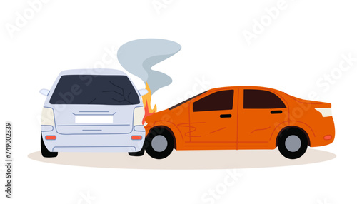 Car accident. Crash, collision at road traffic. Auto collision. Damaged vehicles, road accident collision