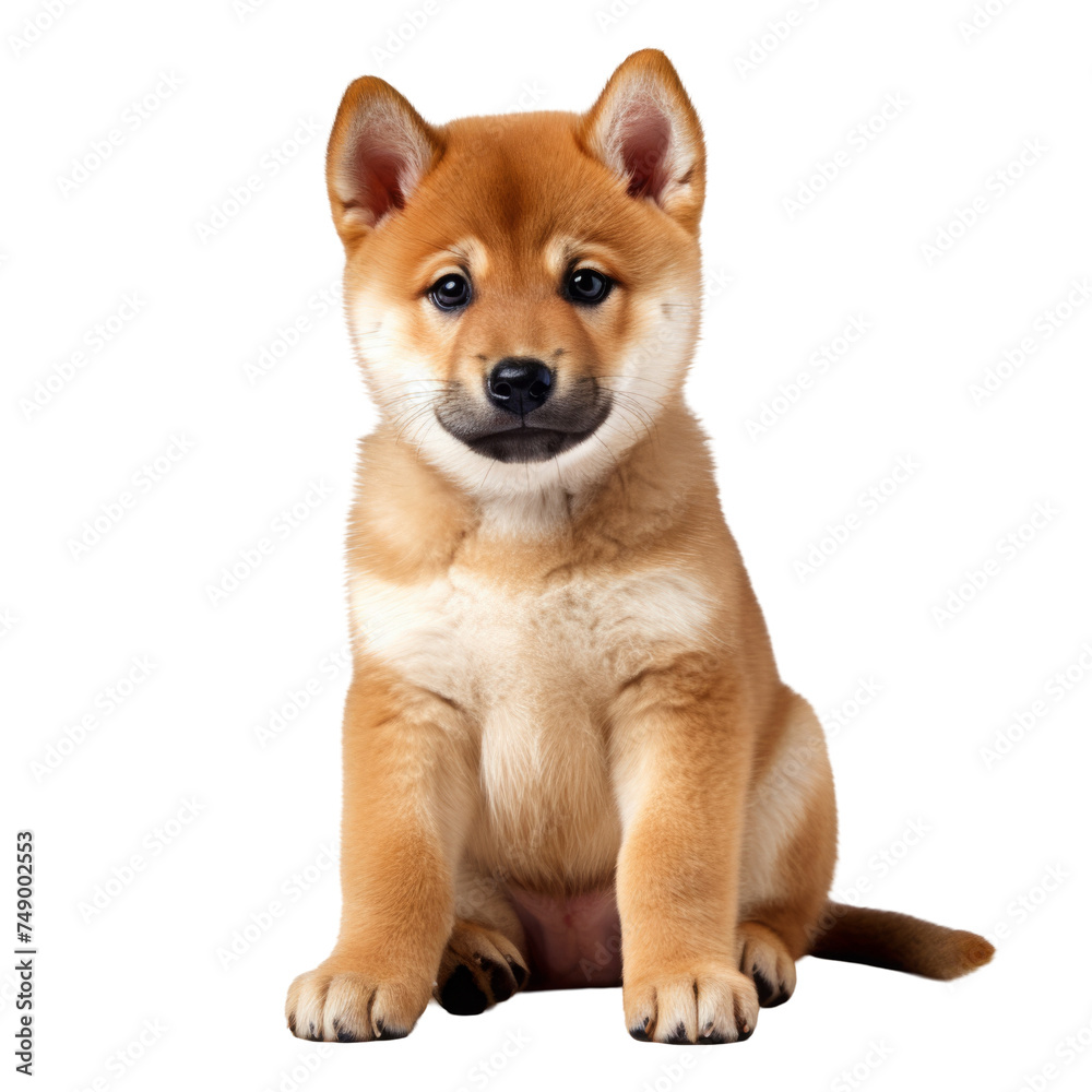 puppy of the Shiba Inu breed, portrait on a white background.