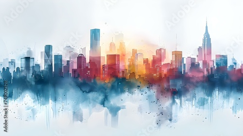 Abstract Watercolor Cityscape Poster Illustrating Urban Sustainability and Development. Concept Cityscape Illustration  Urban Sustainability  Watercolor Art  Abstract Poster  Development Concept