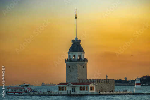 Maiden's Tower and Galata Tower at sunset.
