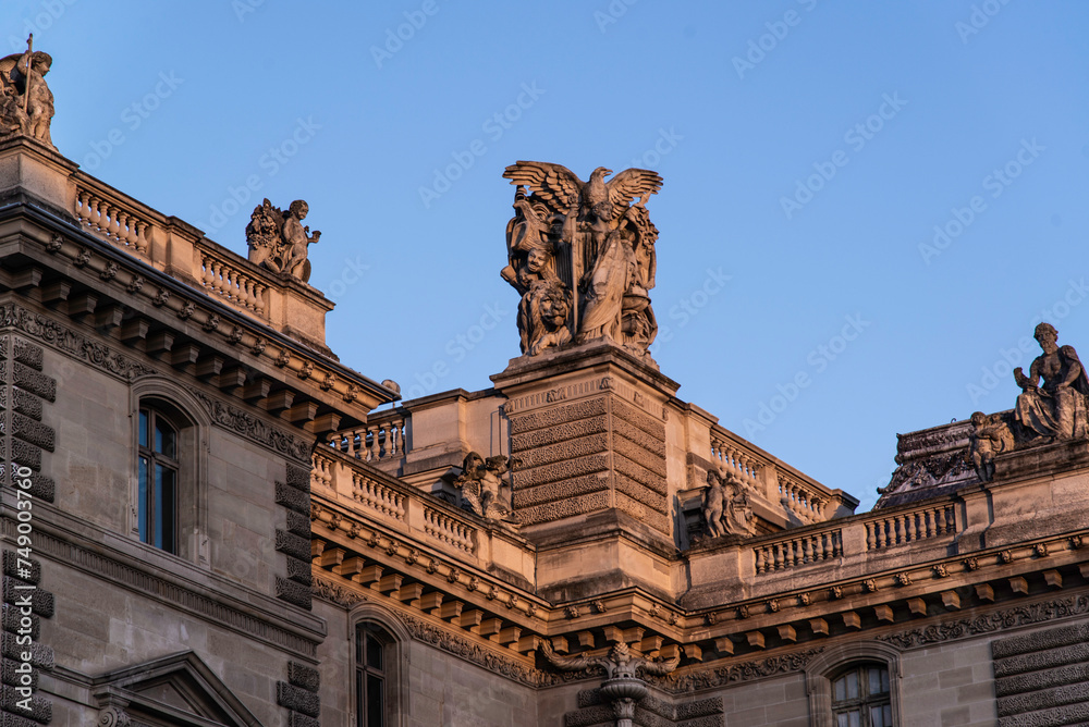 Paris, France - Dec. 26 2022: The décorative roof part of Louvre Palace Museum  in Paris