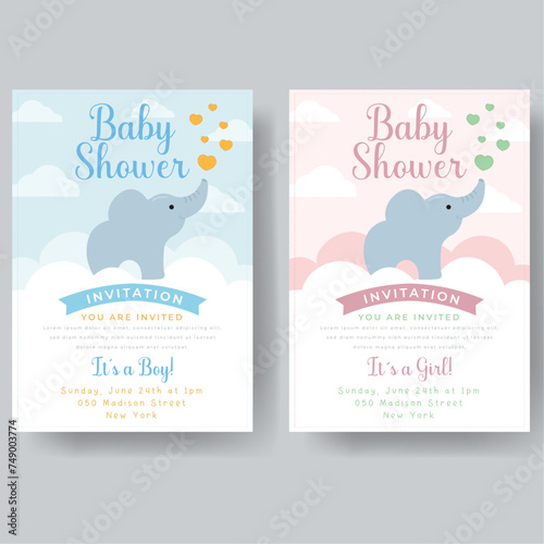 Baby shower invitation with cute elephant - editable secondary text.