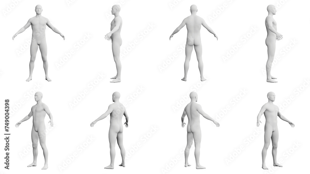 Athletic Young Man Standing with Arms Out, multiple views (side, front, back), 360 degrees rotation. Athletic Young Man Standing with Arms Out, multiple views (side, front, back), 360 degrees rotation.