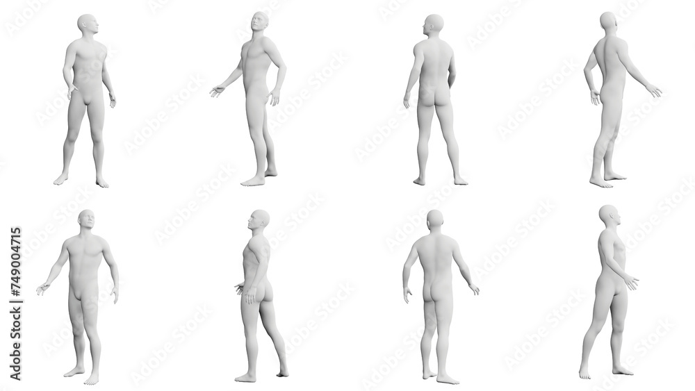 Athletic Young Man Standing and Looking Over Shoulder, multiple views (side, front, back), 360 degrees rotation. Athletic Young Man Standing and Looking Over Shoulder, multiple views (side, front, back), 360 degrees rotation.