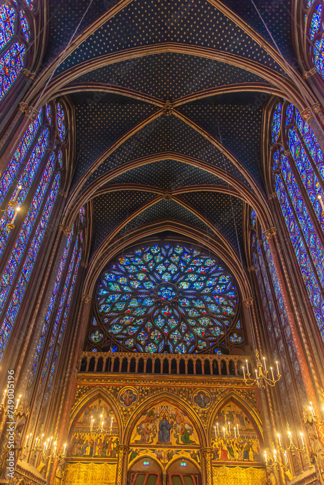 Paris, France - Dec 27 2022: The rose window of Saint Chapelle in Paris