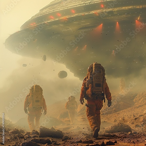 Behold the mystique of Mars as vibrant aliens emerge from the colorful fog. In this sci-fi realm, realism meets the unknown, inviting us to explore the wonders of the Red Planet.