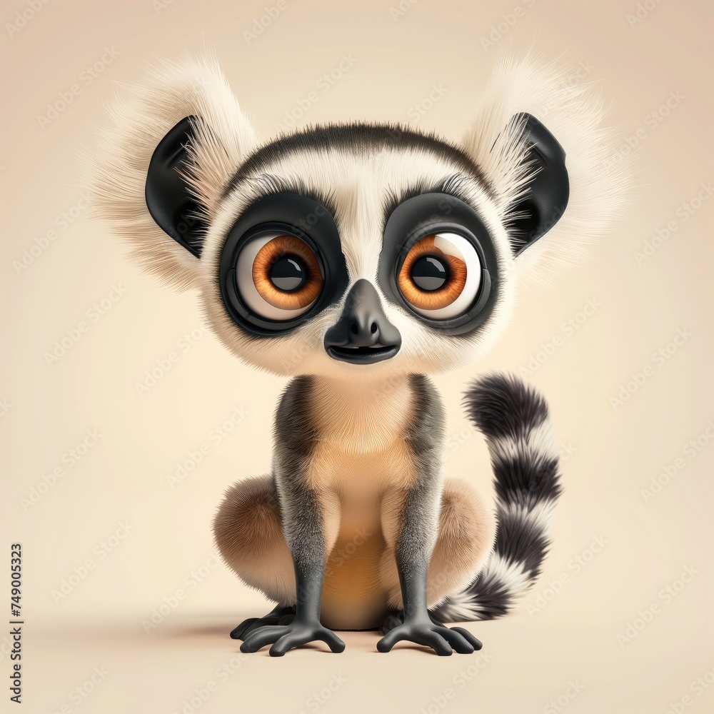 A miniature model of a cute lemur isolated on a pastel cream background. Square format. A miniature model of a cute lemur isolated on a pastel cream background. Square format.