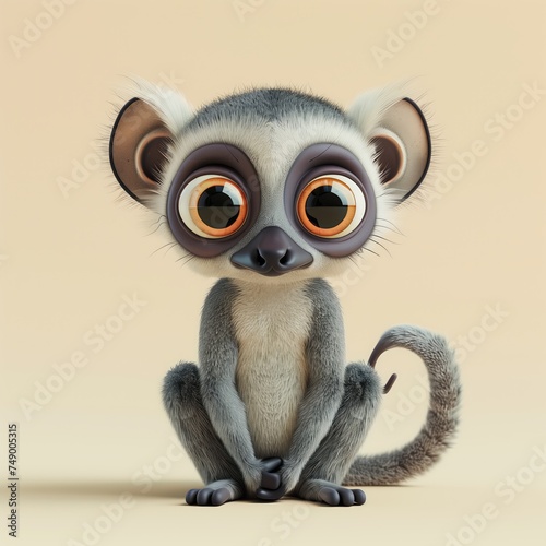 A miniature model of a cute lemur isolated on a pastel cream background. Square format. © HEMINXYLAN