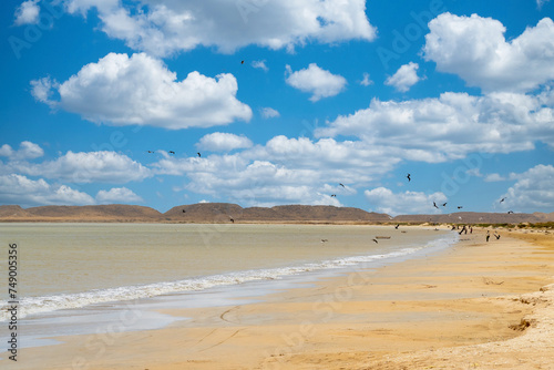 Beautiful desert landscape with blue sky at Cabo de Vela. La Guajira, Colombia.