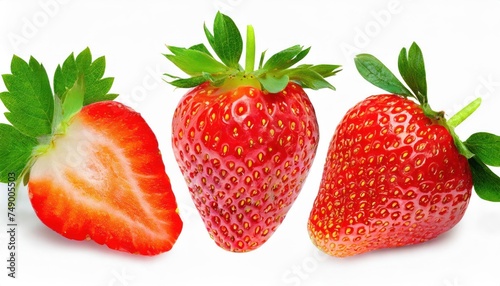  High-quality. Strawberry collection. Fresh organic strawberry isolated on white background