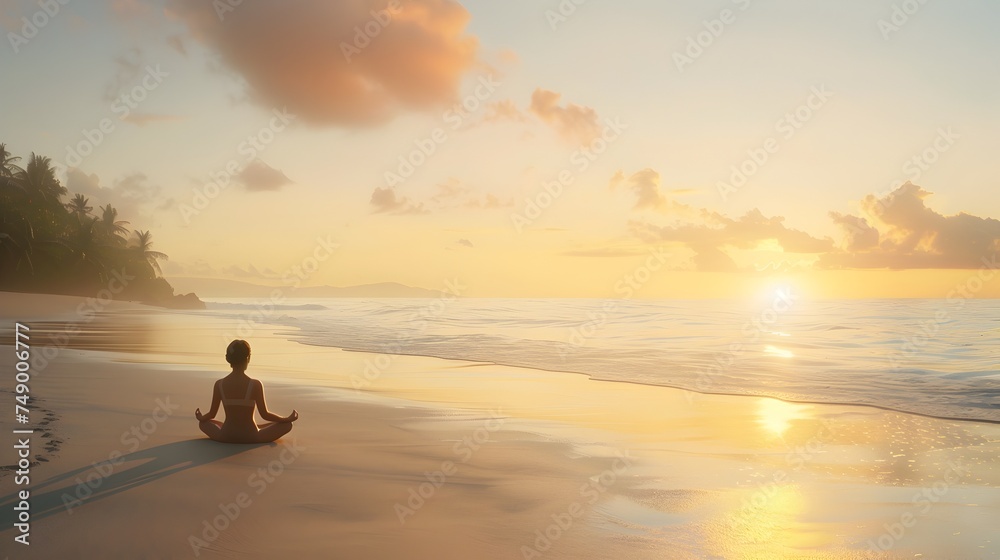 Peaceful Meditation at Beach Sunrise - Generative AI
