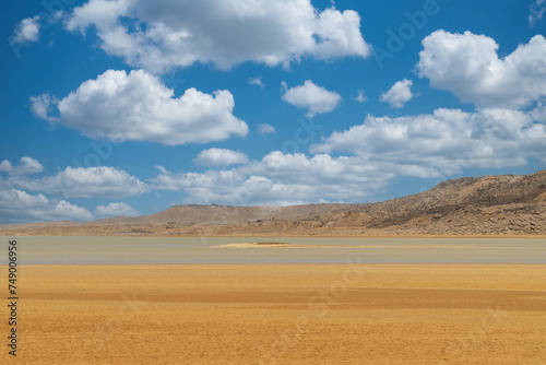 Beautiful desert landscape with blue sky at Cabo de Vela. La Guajira  Colombia.