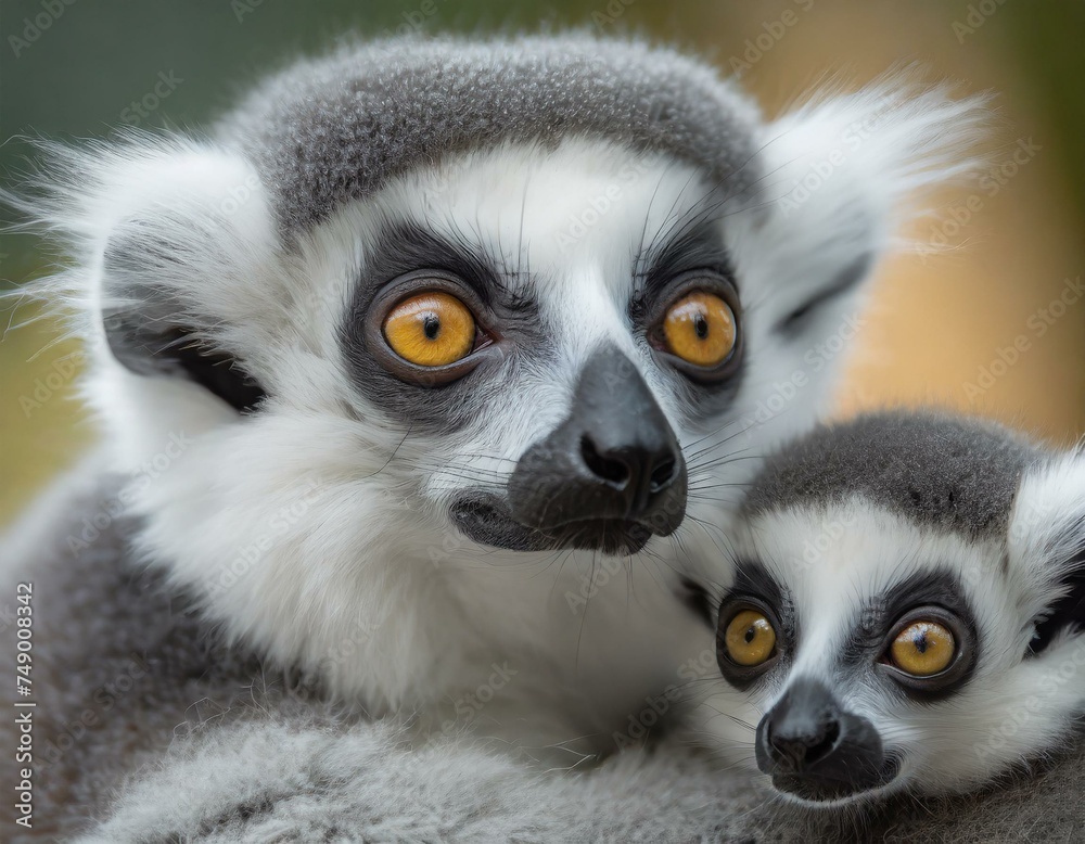 Fototapeta premium Lemur mom and her adorable baby