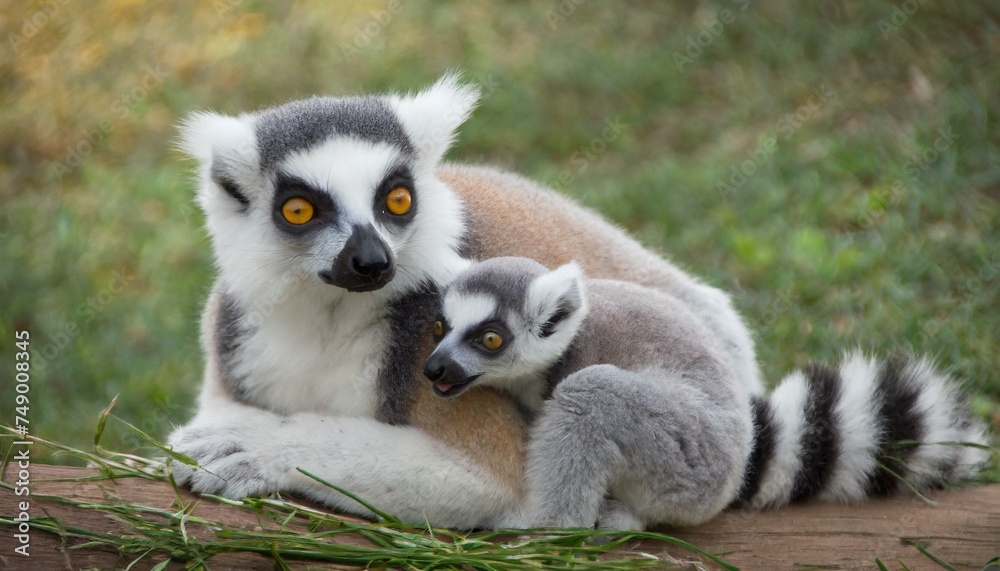 Fototapeta premium Lemur mom and her adorable baby