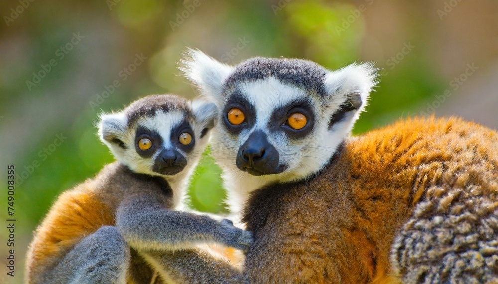 Obraz premium Lemur mom and her adorable baby