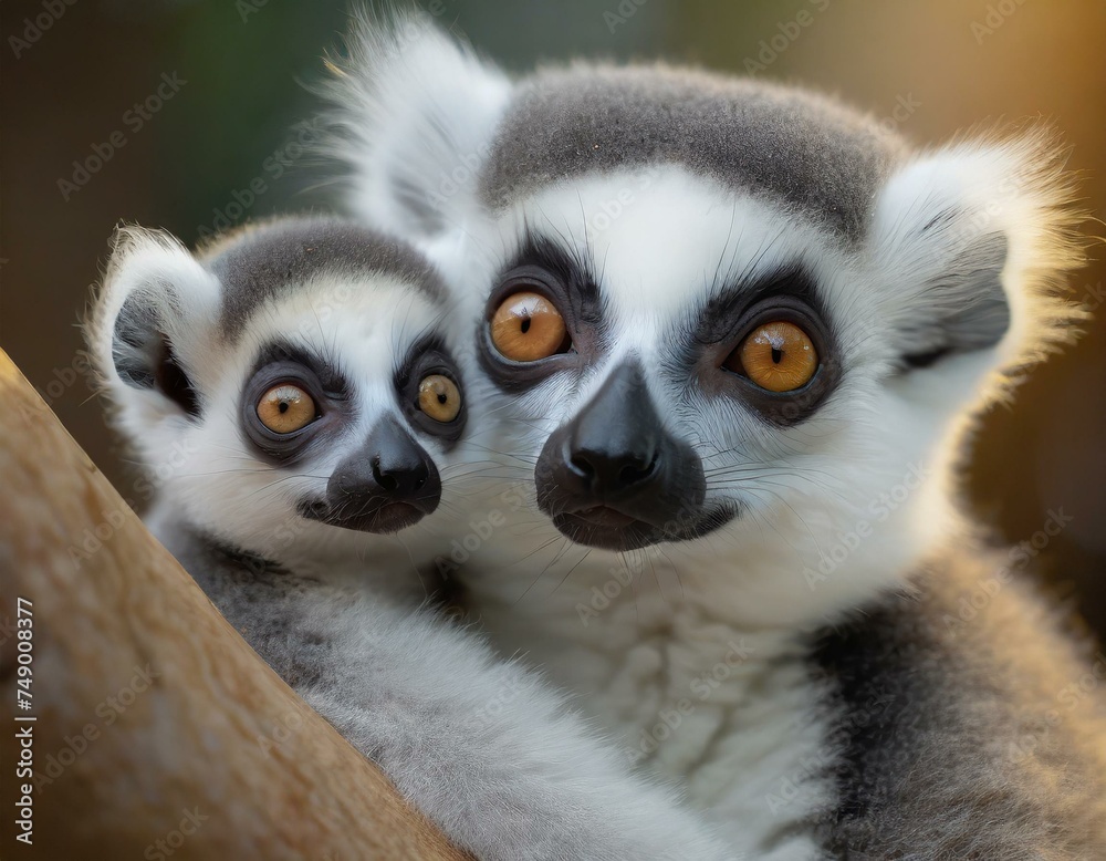 Obraz premium Lemur mom and her adorable baby
